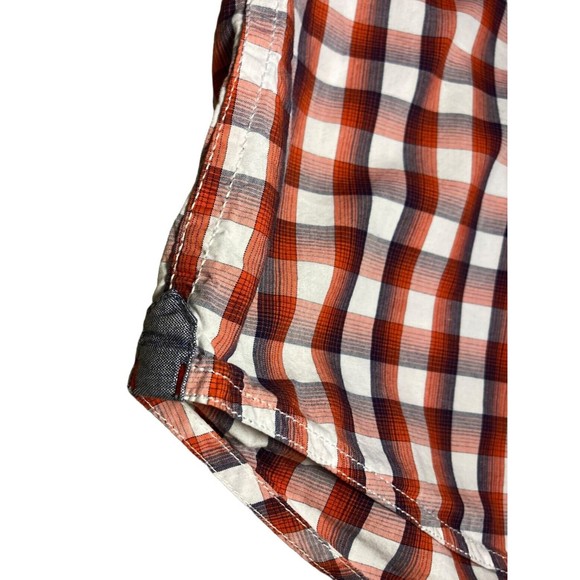 CODE men's L 42cm button down short sleeve gingham blue red white 100% cotton - Picture 2 of 11